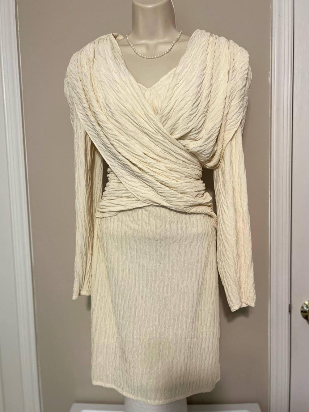 Vintage 80s Nancy Bracoloni Cream colored midi dress
